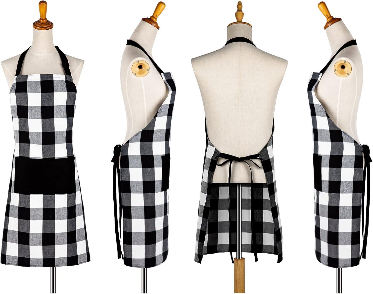 Farmhouse Living Buffalo Check Kitchen Apron with Pocket - 28" x 33" - Black/White - Elrene Home Fashions