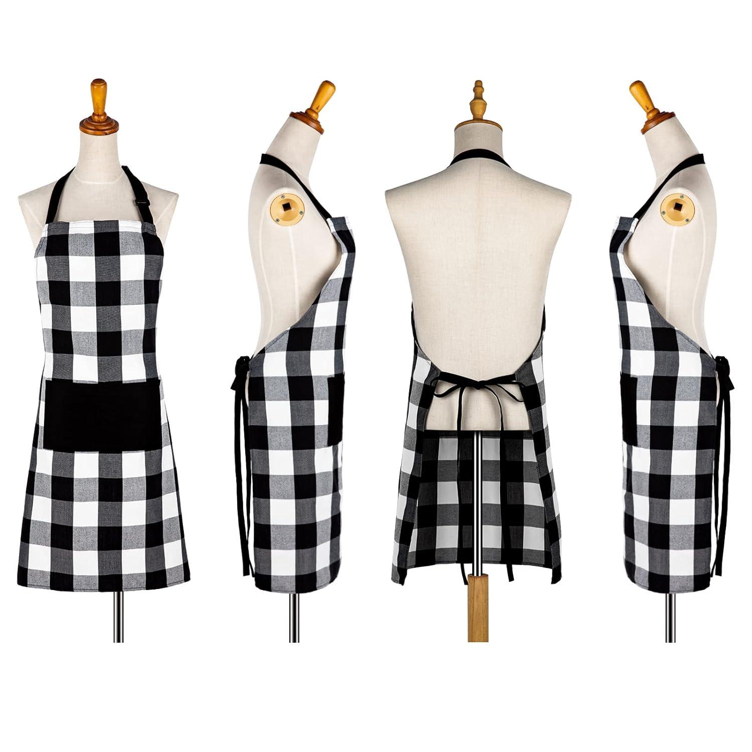 Farmhouse Living Buffalo Check Kitchen Apron with Pocket - 28" x 33" - Black/White - Elrene Home Fashions