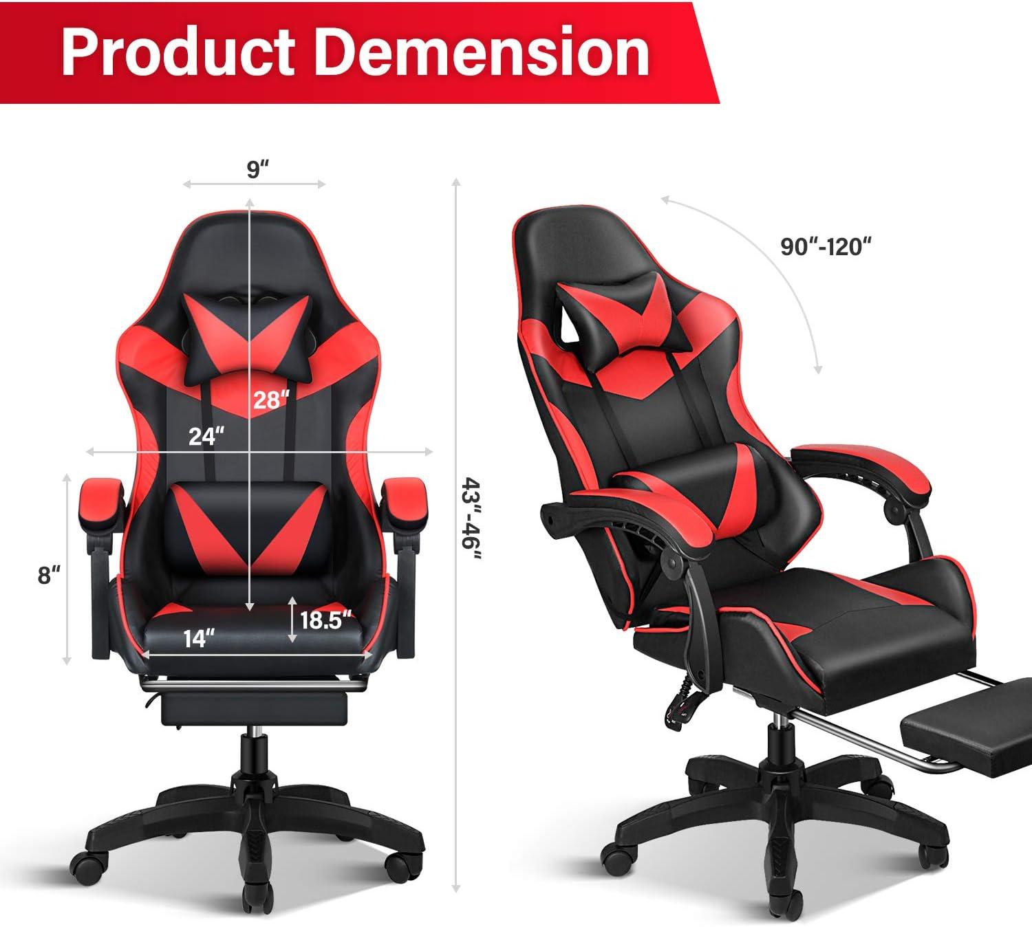 Black and Red Ergonomic Gaming Chair with Footrest