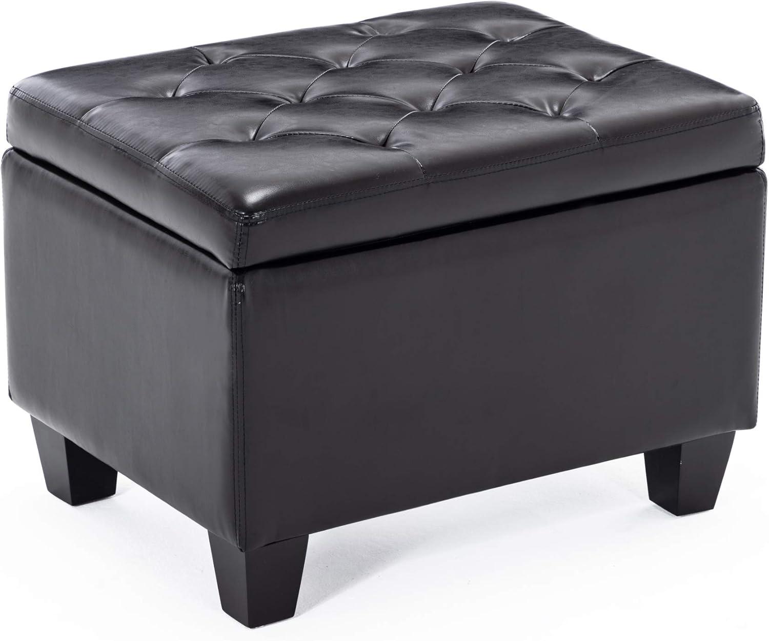 Black Faux Leather Tufted Storage Footstool