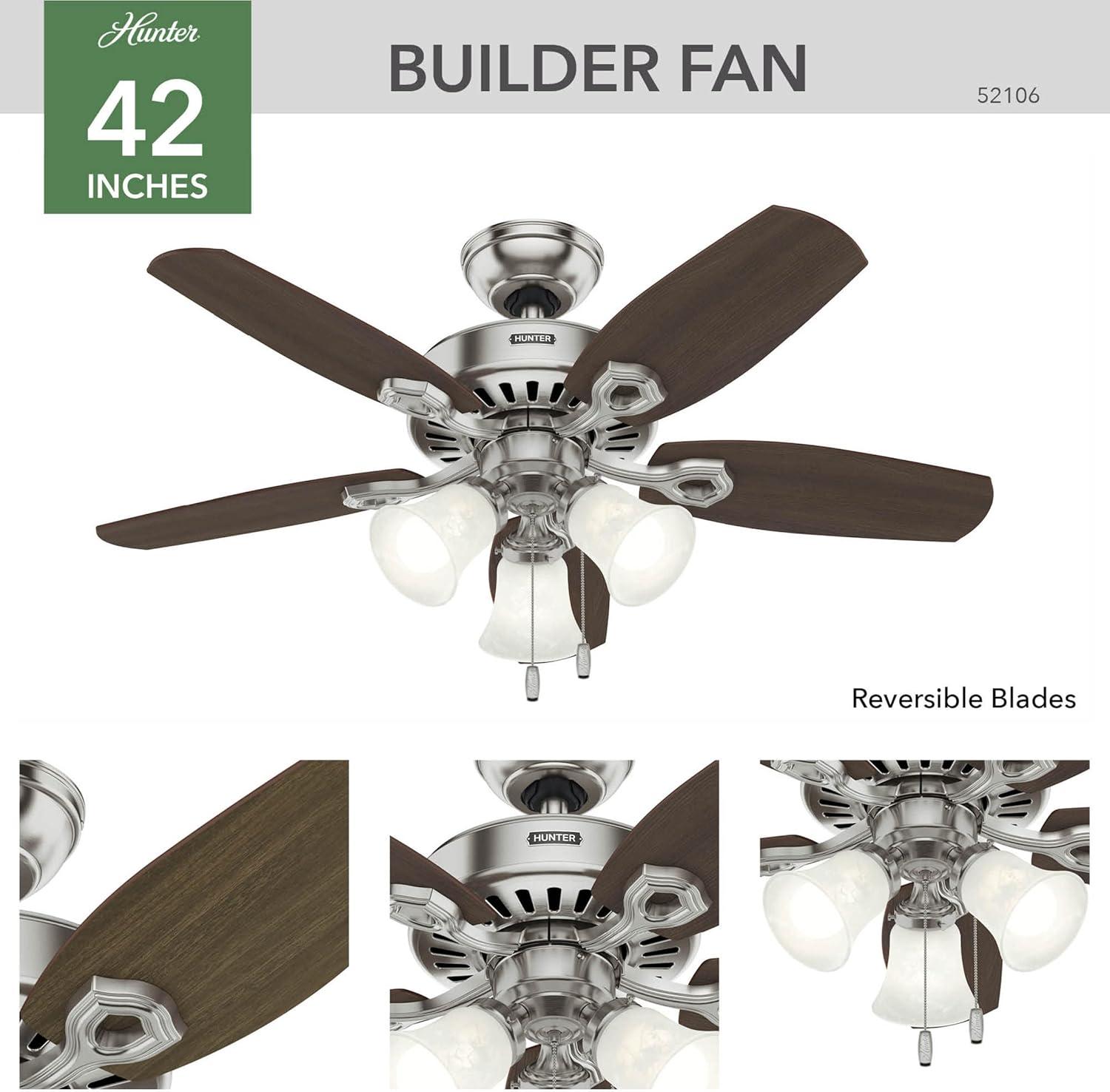 42" Builder 5 - Blade Standard Ceiling Fan with Pull Chain and Light Kit Included