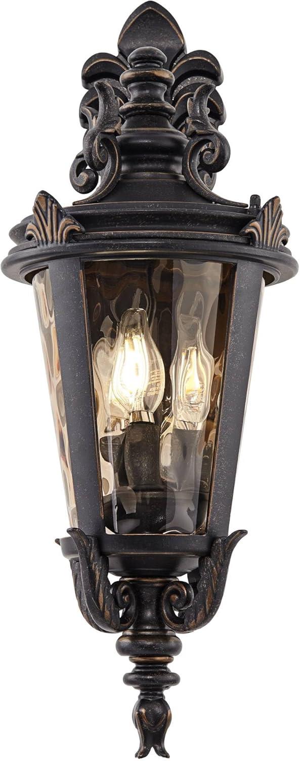 John Timberland Casa Marseille Rustic Outdoor Wall Light Fixture Valencia Bronze Scroll 21 3/4" Champagne Hammered Glass for Post Exterior Barn Deck