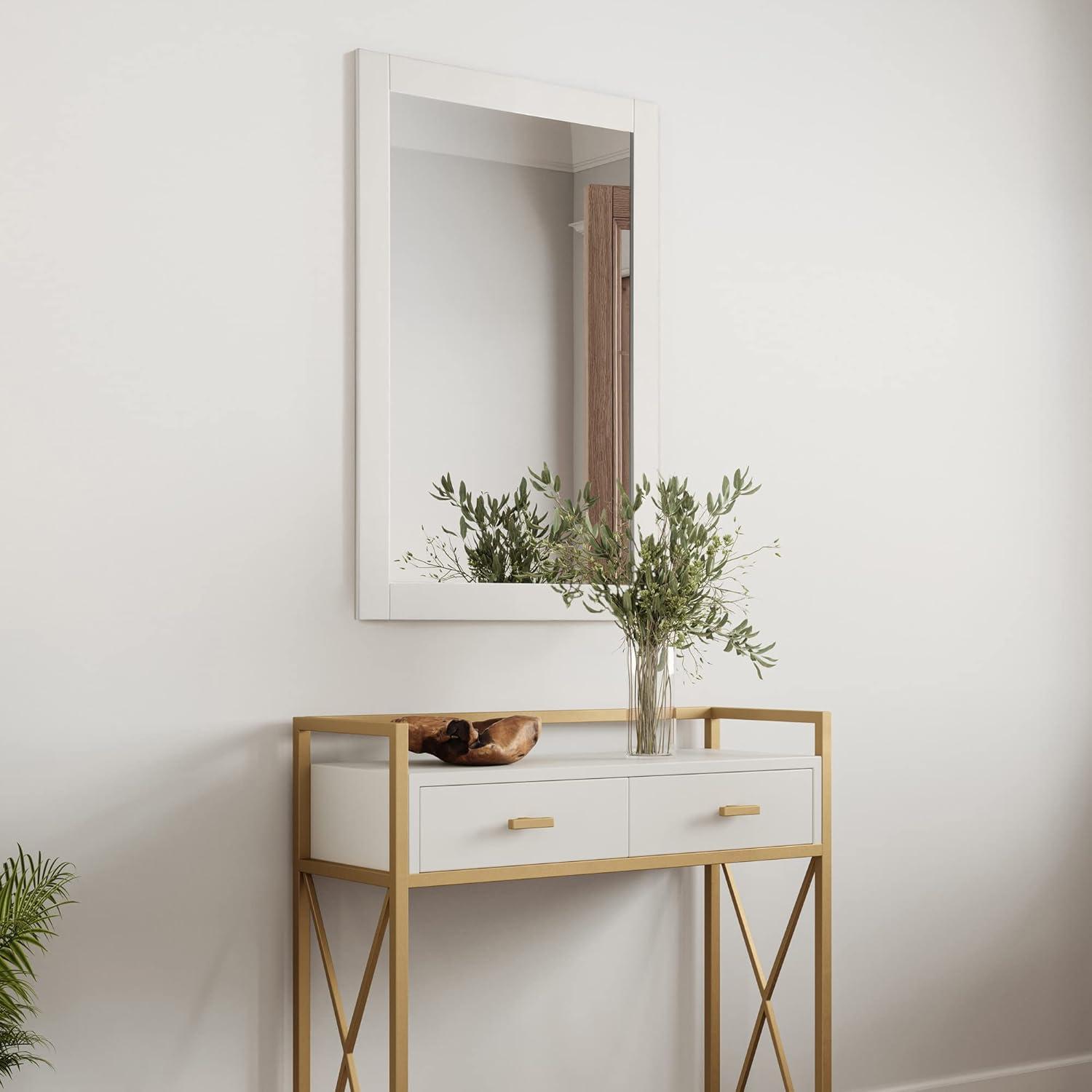 Shorewood 30-Inch White Wooden Rectangular Wall Mirror