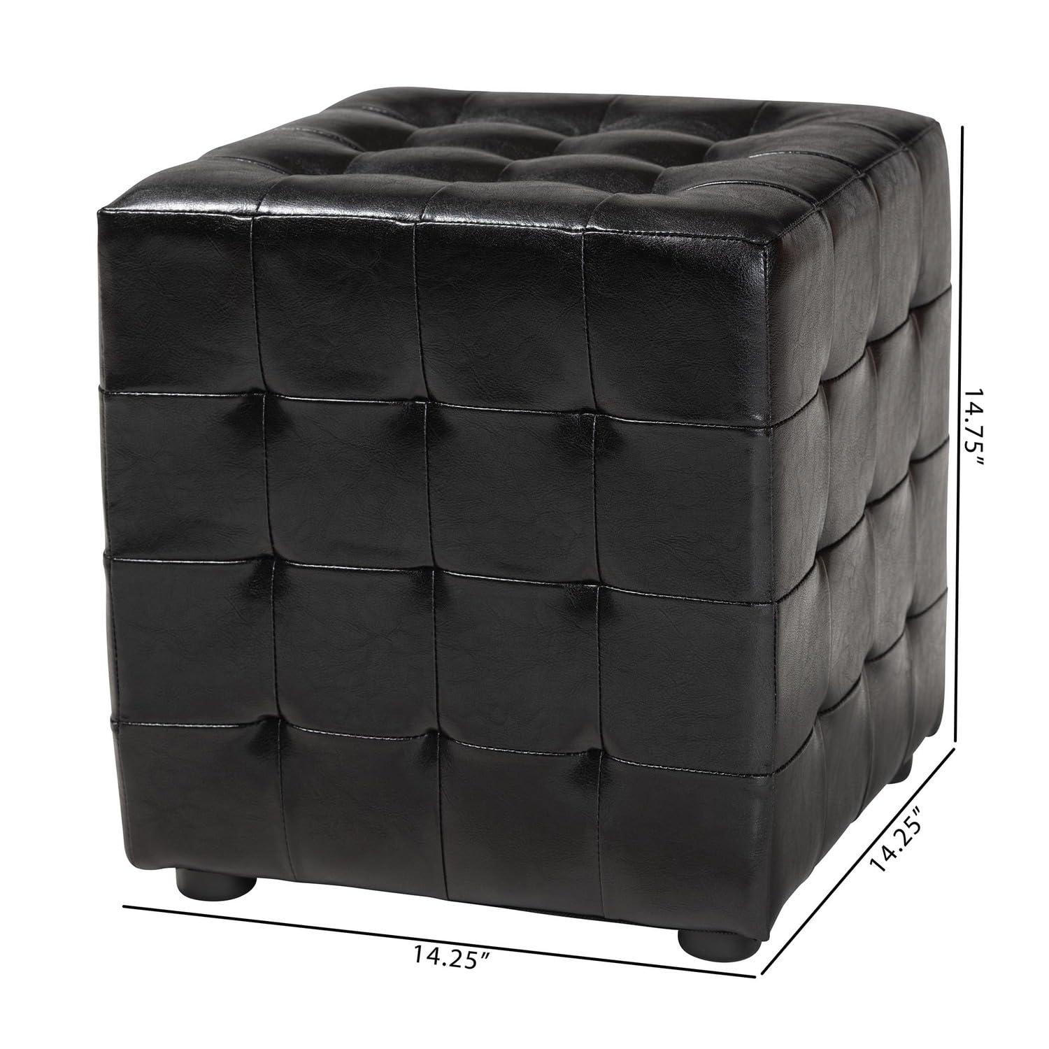 Set of 2 Siskal Modern Cube Ottoman Black - Baxton Studio: Faux Leather, Wood Frame, No Assembly Required