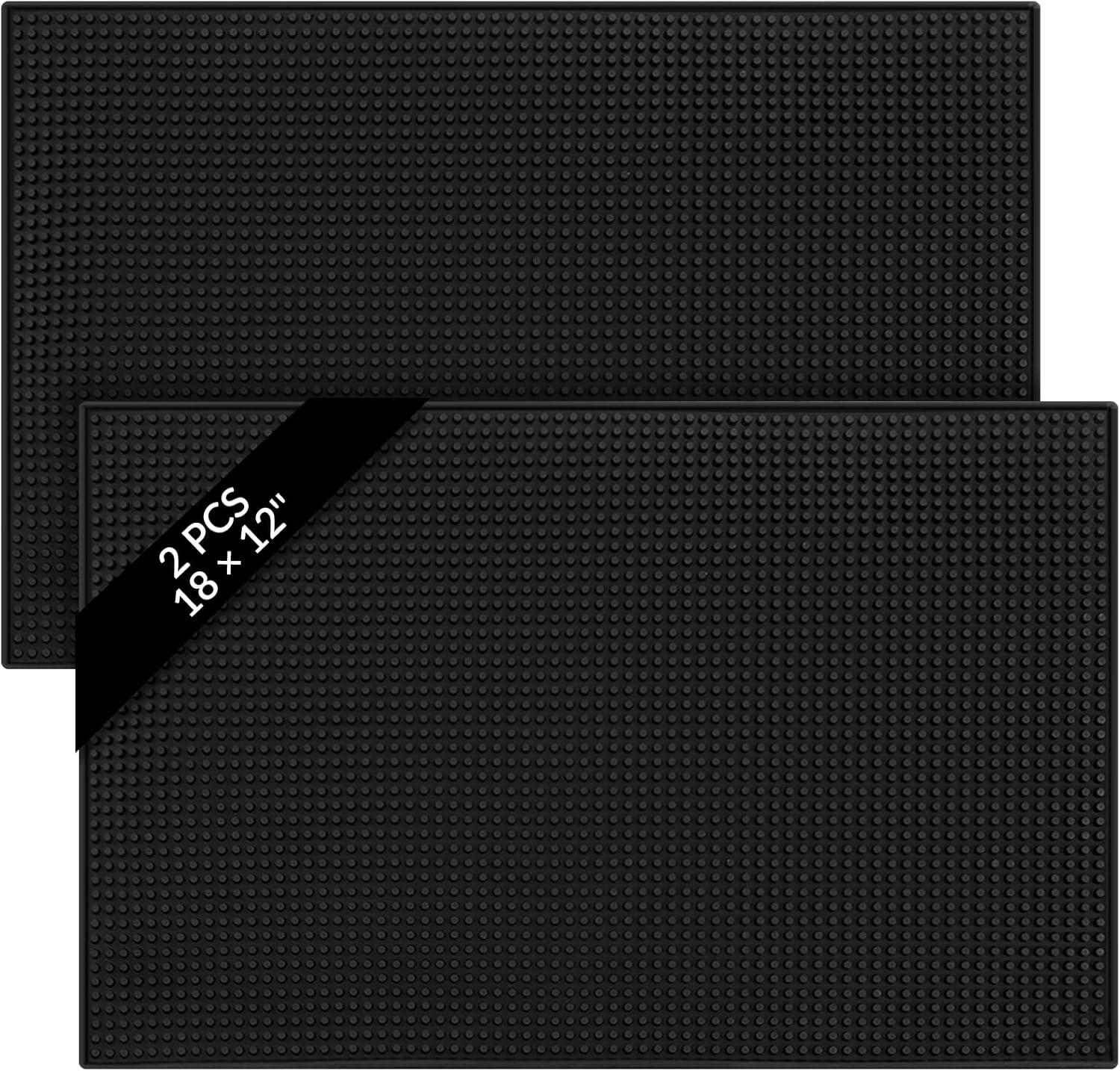 Black Non-Slip Rubber Bar Mats 12" x 18" - Set of 2