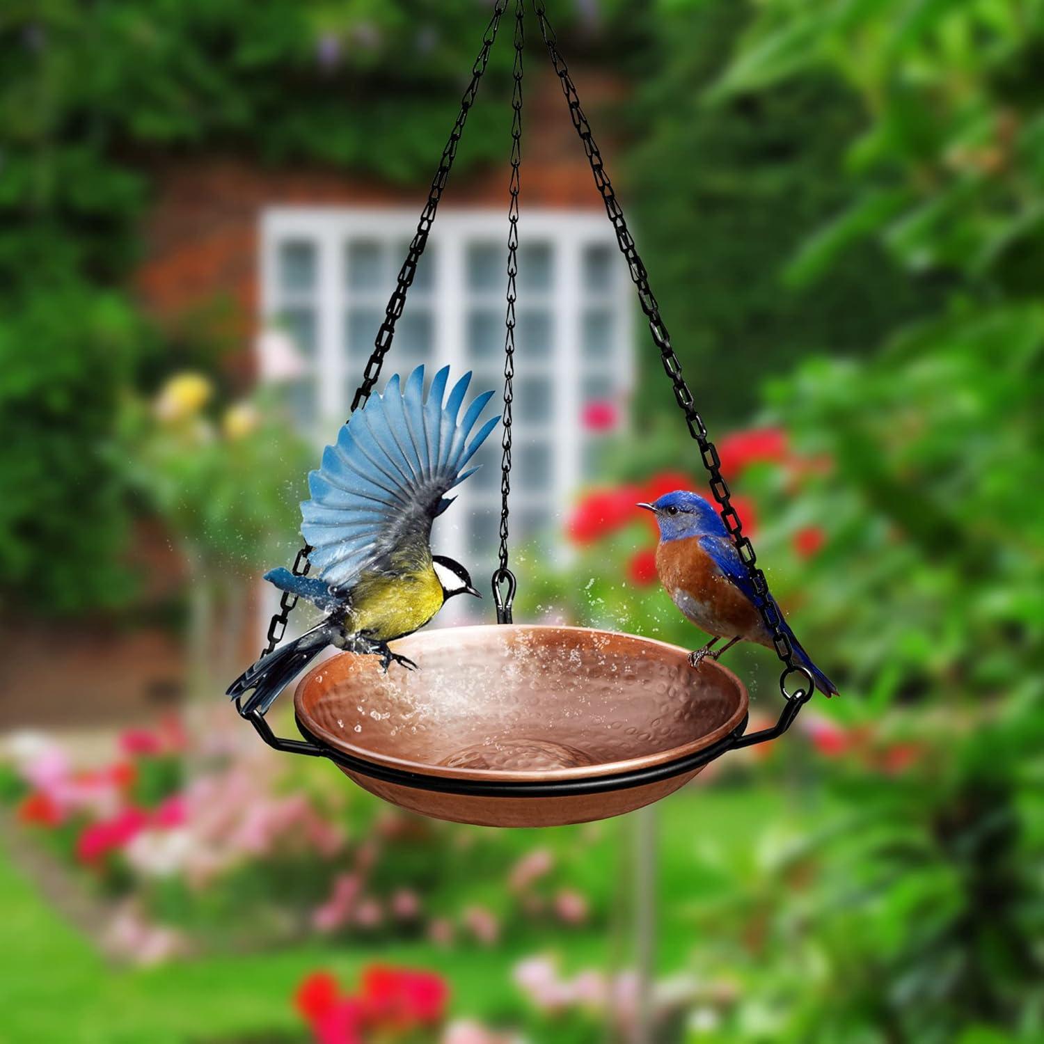 Monarch Abode Pure Copper 11 inch Diameter Bird Bath, Bird Feeder with Hanging Chain