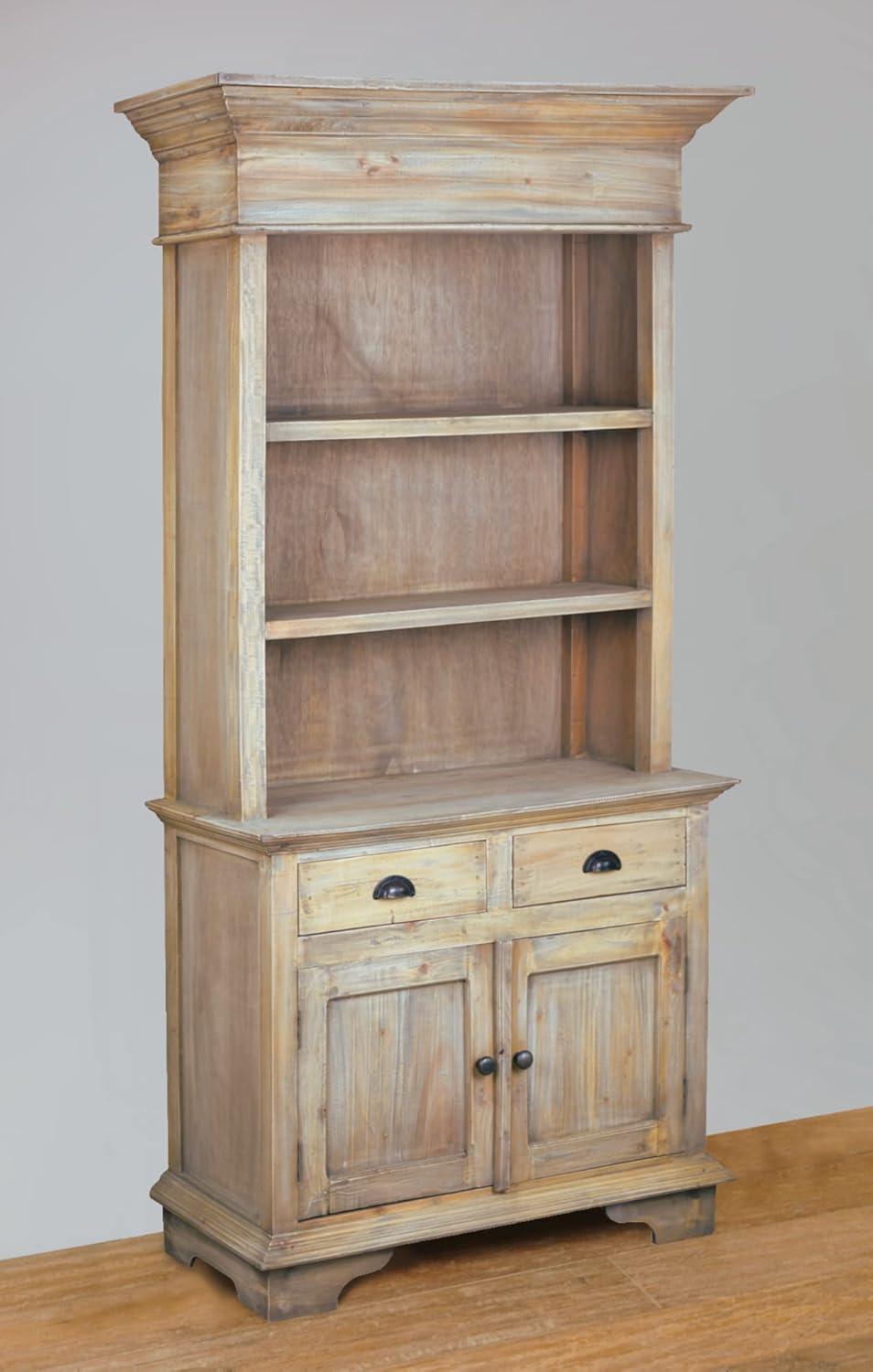 Cottage Hutch Buffet Driftwood Brown Bookcase Cabinet Solid Wood Mahogany