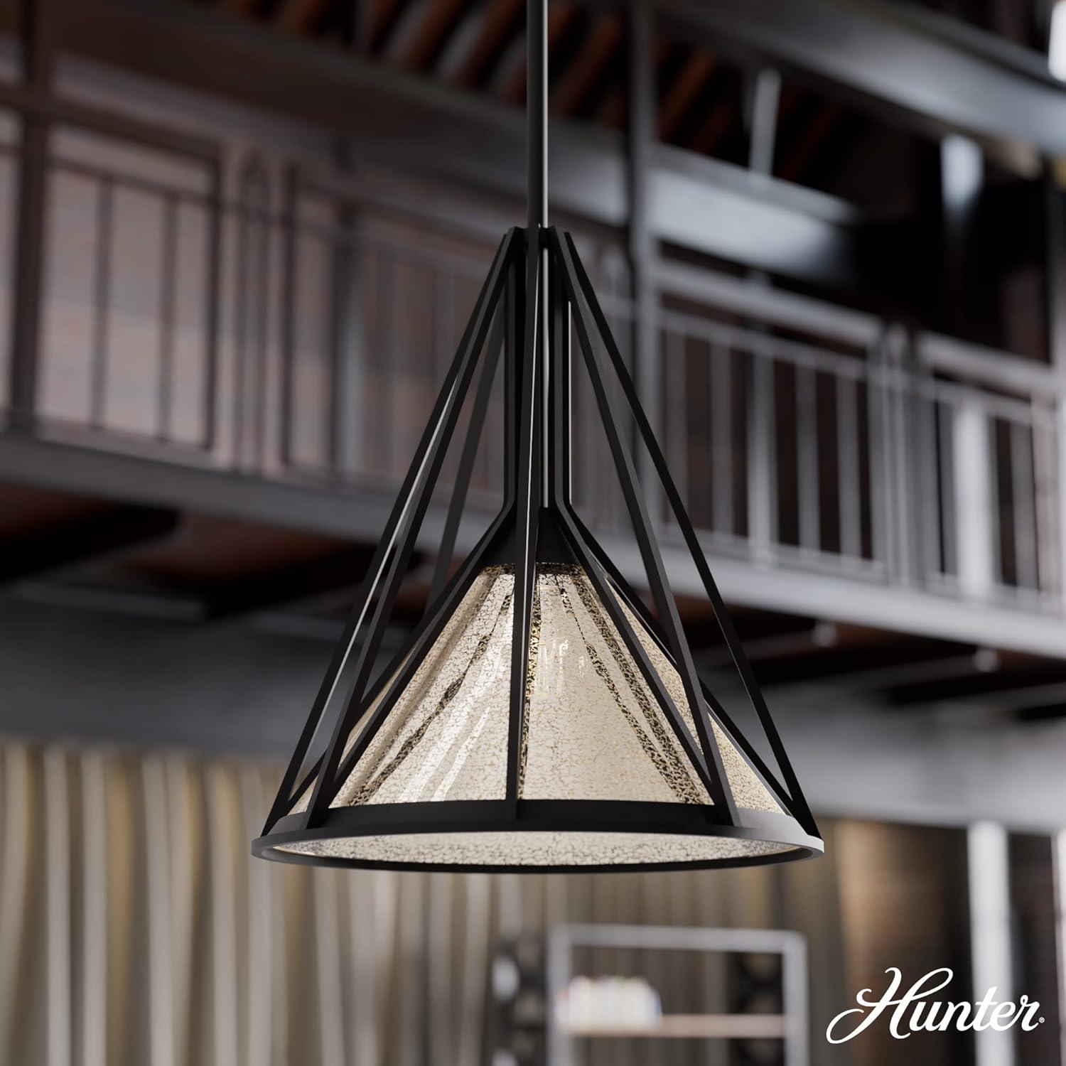 Medium Black Iron Geometric Pendant Light with Mercury Glass