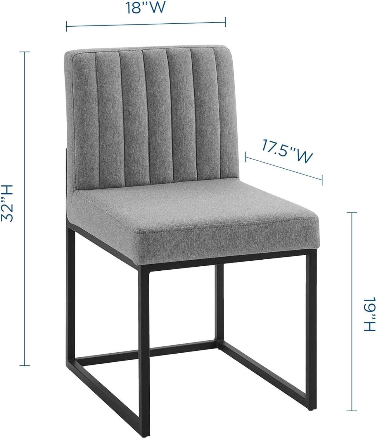 Modway Carriage Channel Tufted Sled Base Upholstered Fabric Dining Chair, Black Light Gray