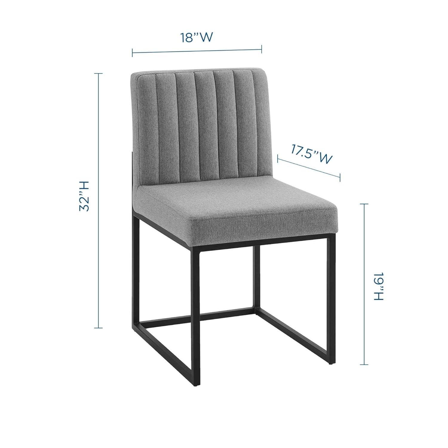 Modway Carriage Channel Tufted Sled Base Upholstered Fabric Dining Chair, Black Light Gray