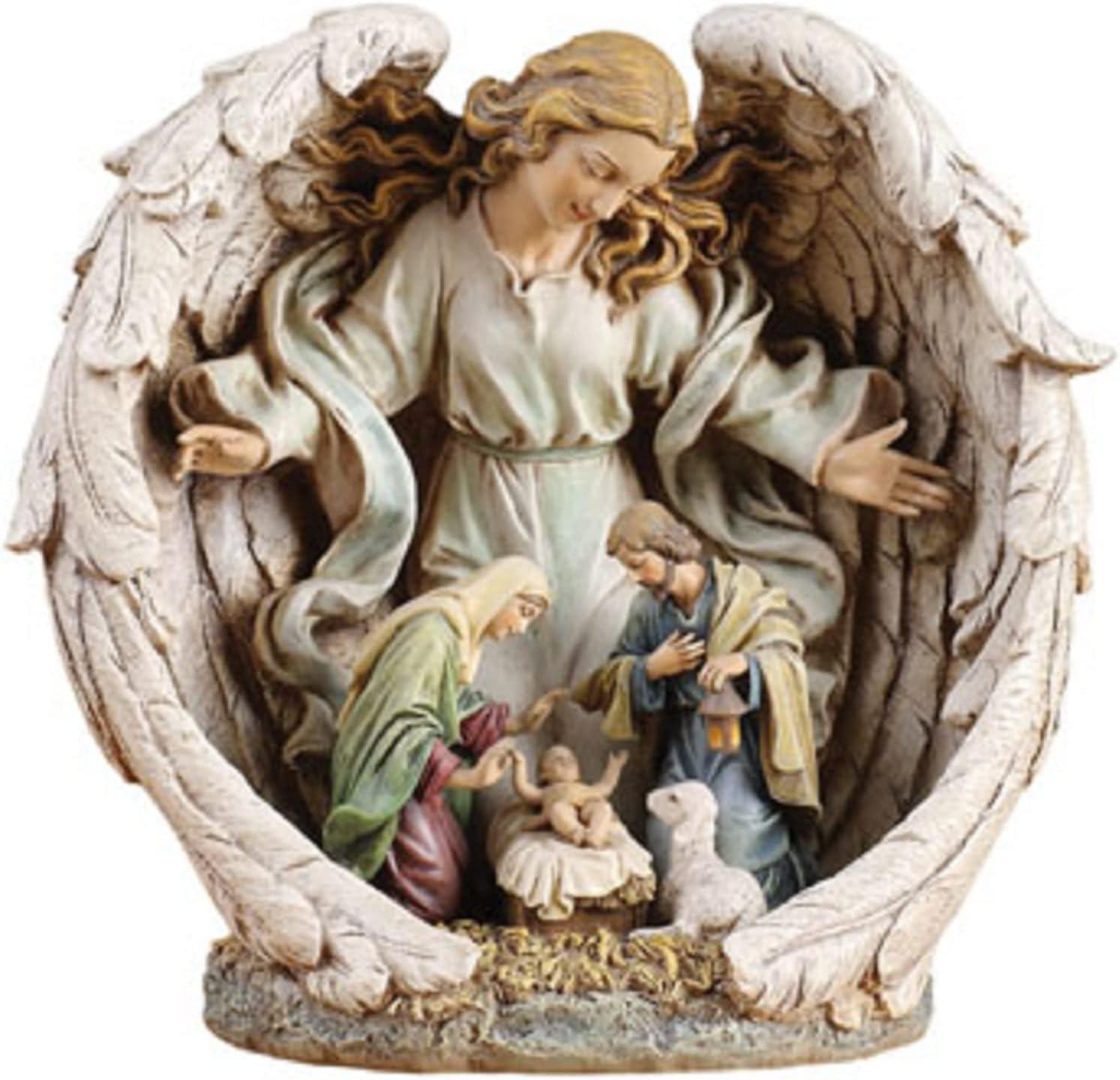 Guardian Angel with Holy Family Resin Nativity Figurine