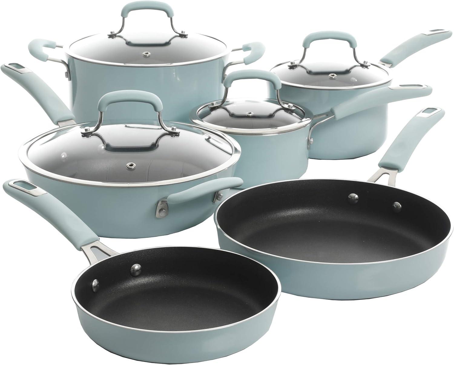 Kenmore Elite Glacier Blue Nonstick Aluminum 10-Piece Cookware Set