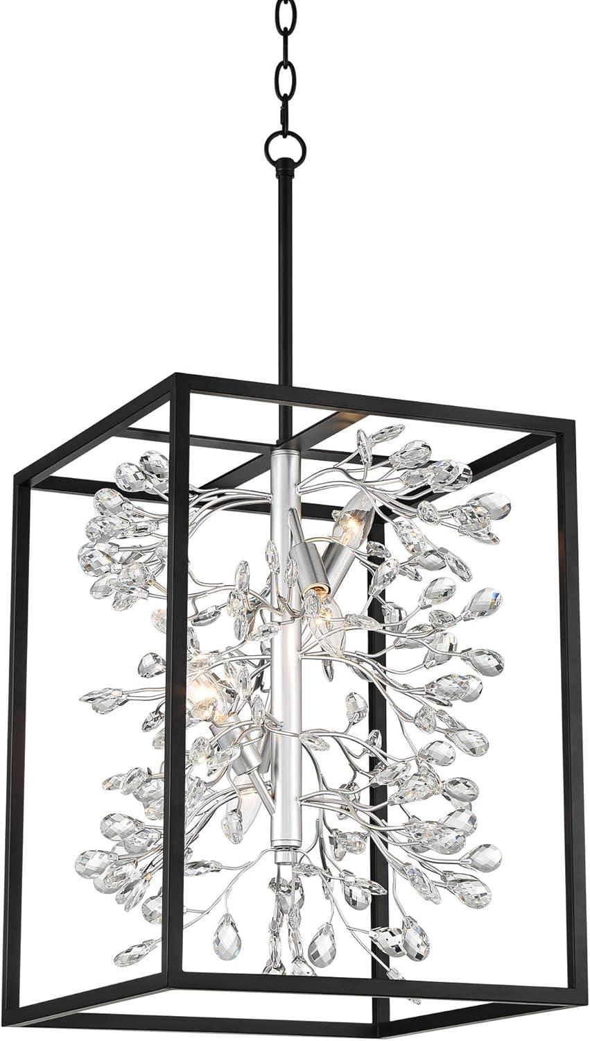 Possini Euro Design Black Silver Pendant Chandelier 15 1/4" Wide Modern Clear Crystal Flower Vine 4-Light Fixture for Dining Room House