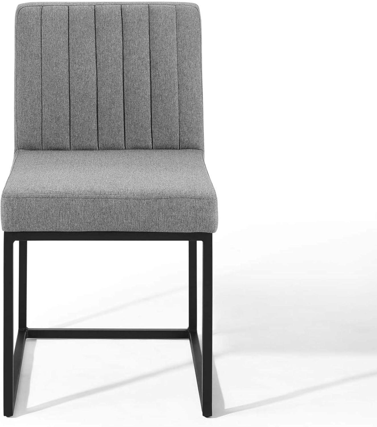 Modway Carriage Channel Tufted Sled Base Upholstered Fabric Dining Chair, Black Light Gray