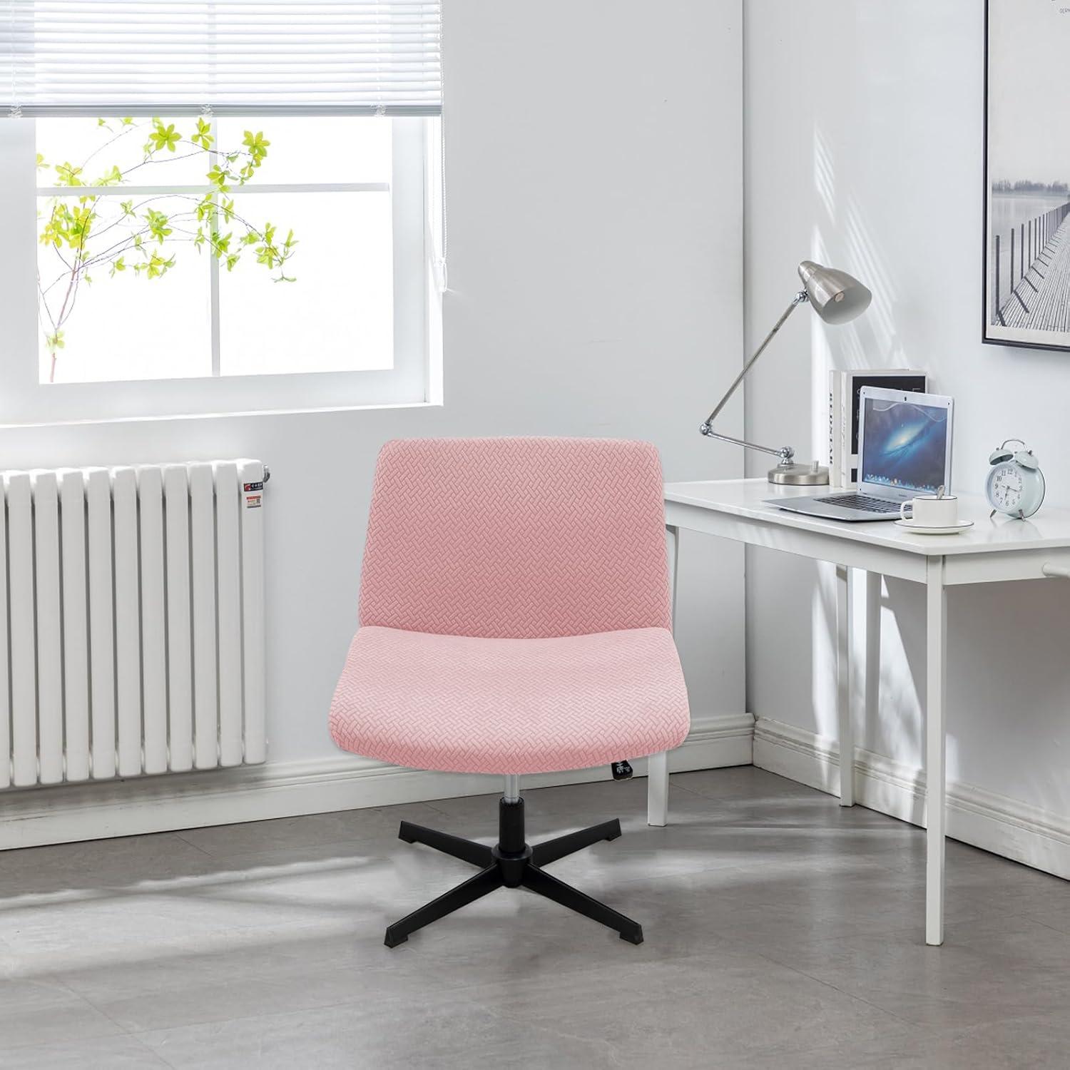 FDW Home Office Chair Armless Cross Legged Desk Chair with Swivel Base and Adjustable Height Upholstered in Faux Leather, Pink