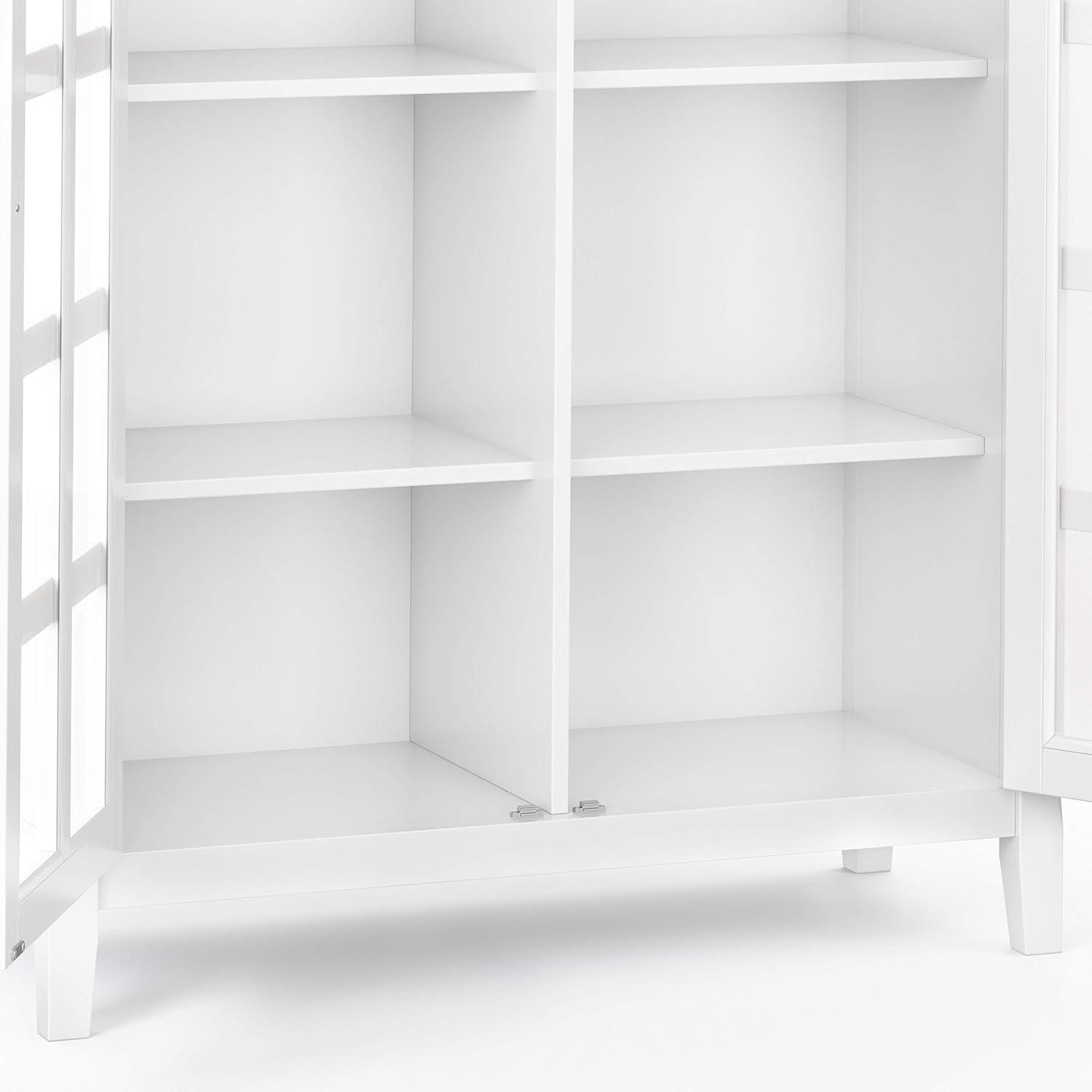 Simpli Home Acadian 39"W Solid Wood 4-Shelf Medium Storage Cabinet with Glass Doors and Adjustable Shelves