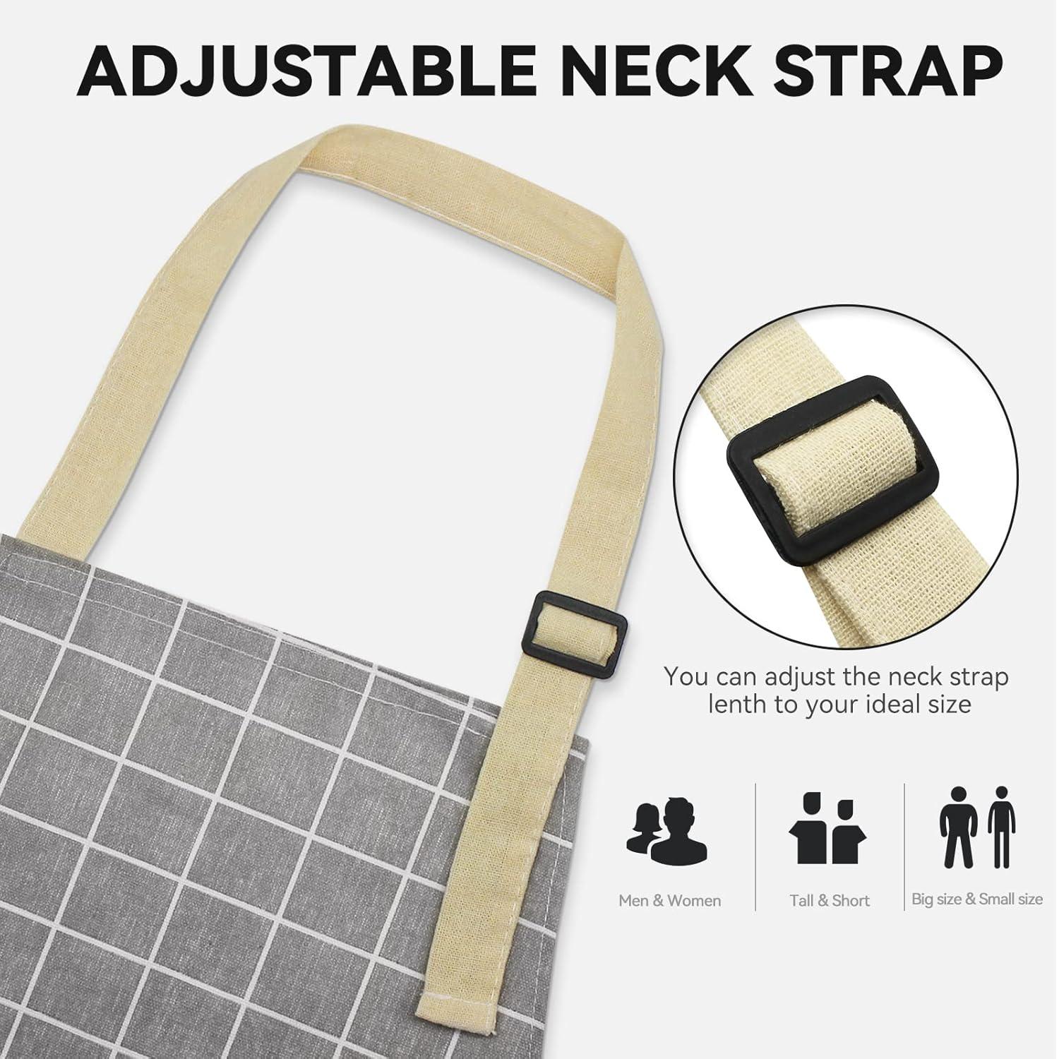 2 Pieces Aprons for Women with Pockets, Cotton Linen Waterproof Kitchen Cooking Aprons, Chef Apronfor Men Women with Adjustable Neck Strap and Long Ties(Grey/Green)