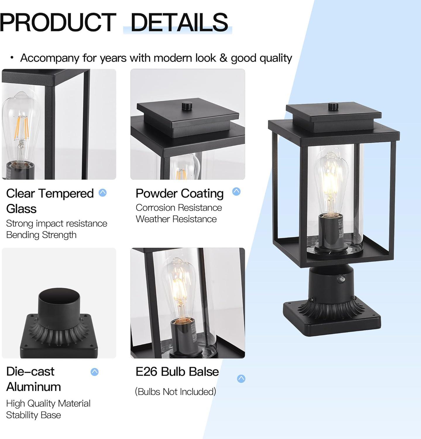 Solar Lamp Post Light, Solar Post Lights Outdoor Waterproof, Solar Light for Pole Outside, Dusk to Dawn Black Outdoor Light Pole with Remote Control, Three Modes