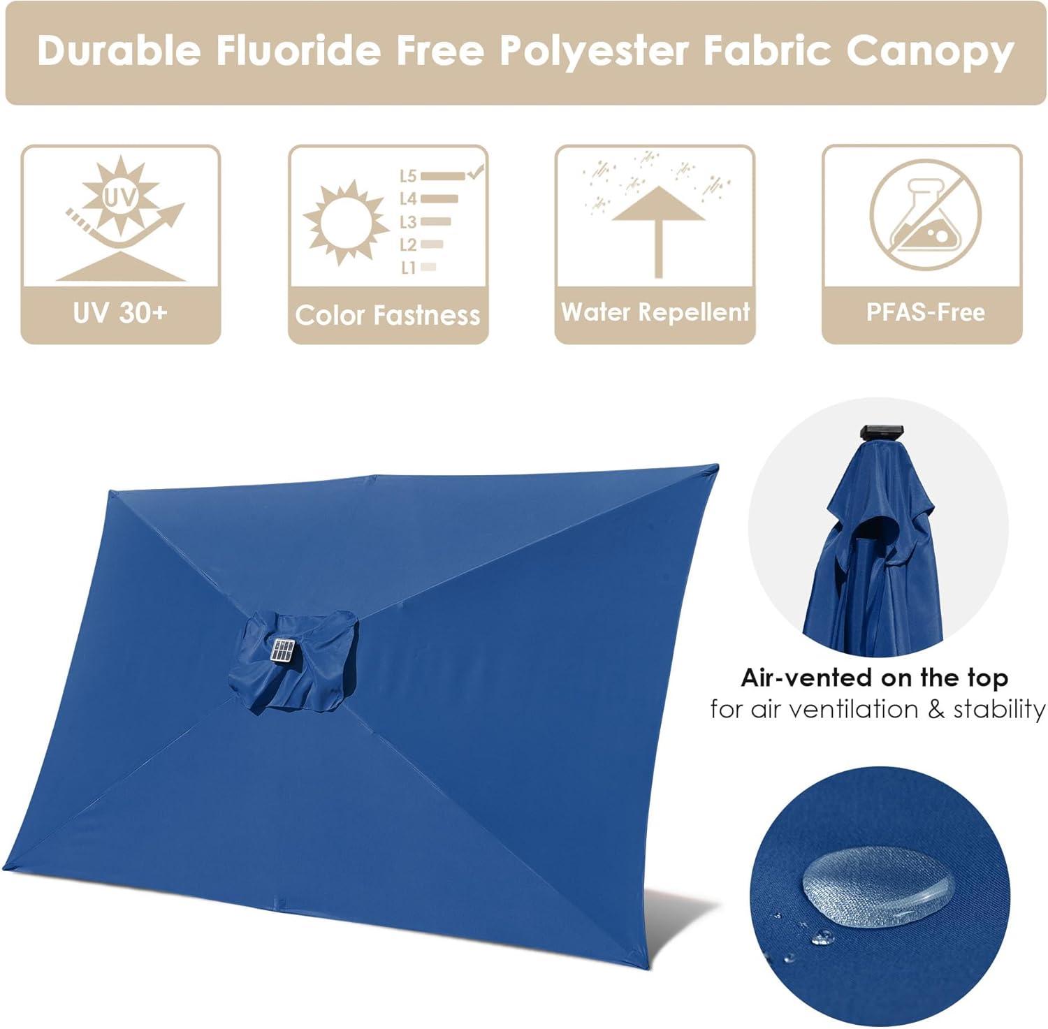 Navy 9ft Solar LED Patio Umbrella with Crank and Tilt