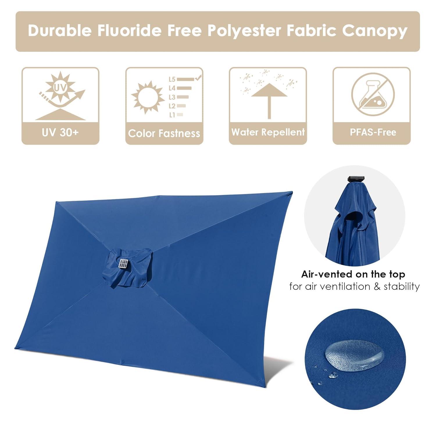 Navy 9ft Solar LED Patio Umbrella with Crank and Tilt