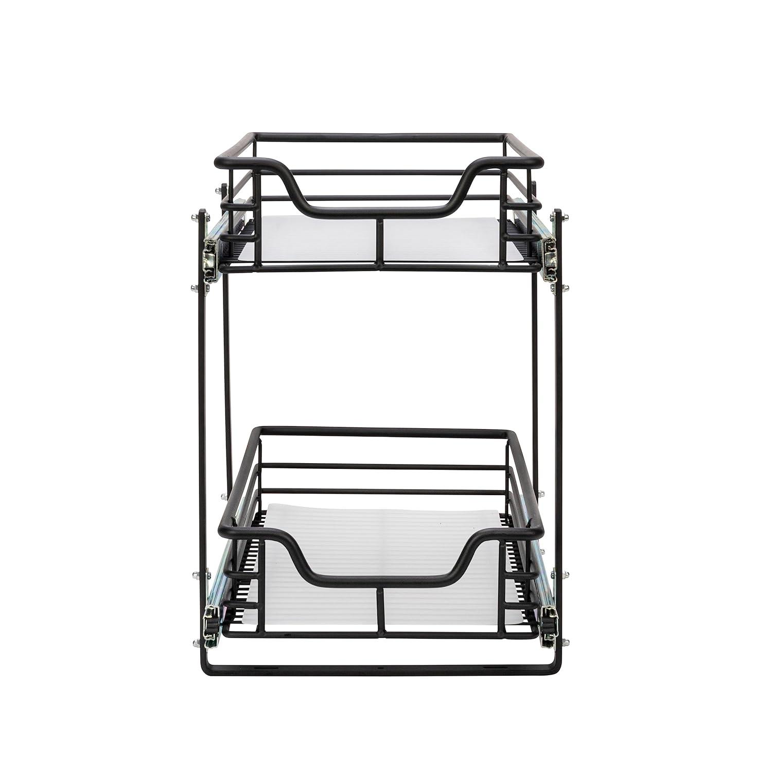 Glidez Multipurpose Paint-Finished Steel Pull-Out/Slide-Out Storage Organizer with Plastic Liners - 2-Tier Dual-Slide Design - Black