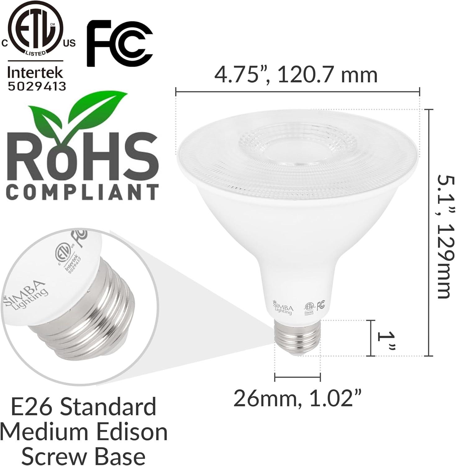 Simba Lighting LED PAR38 18W 38 Spotlight ETL Listed 180W Replacement Bulbs 120V Dimmable E26 5000K Daylight 2-Pack