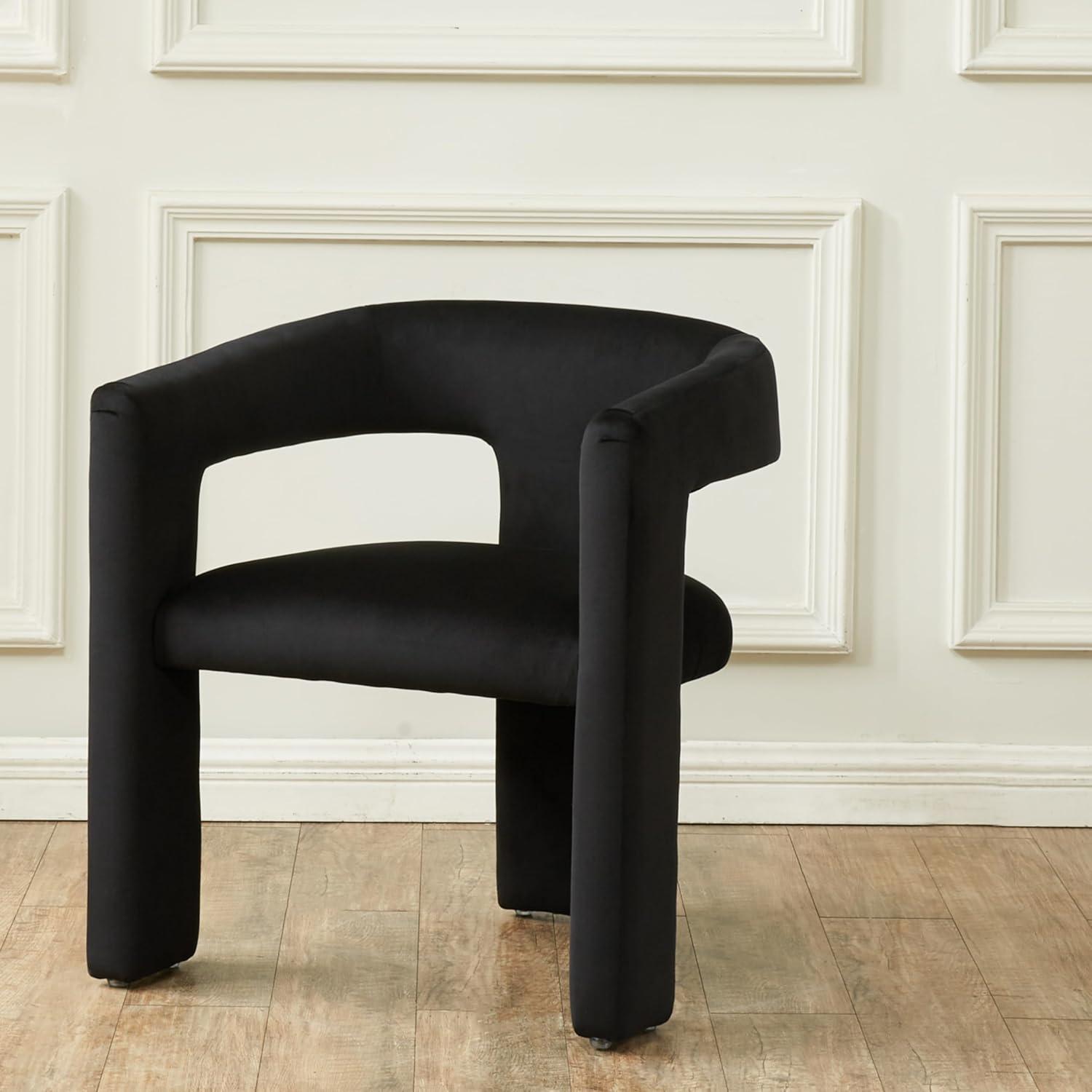 Modern Black Velvet Barrel Accent Chair with Open Back