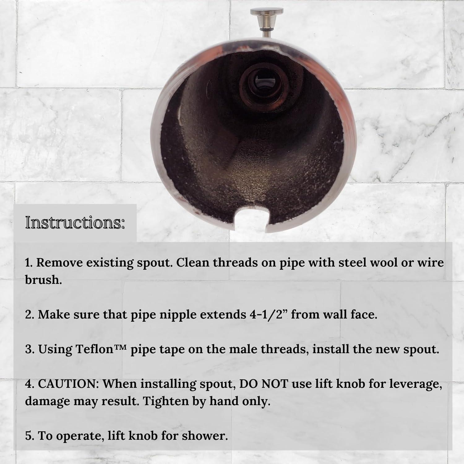 5-1/2" Reach Brass Wall Mount Tub Spout with Nose Diverter