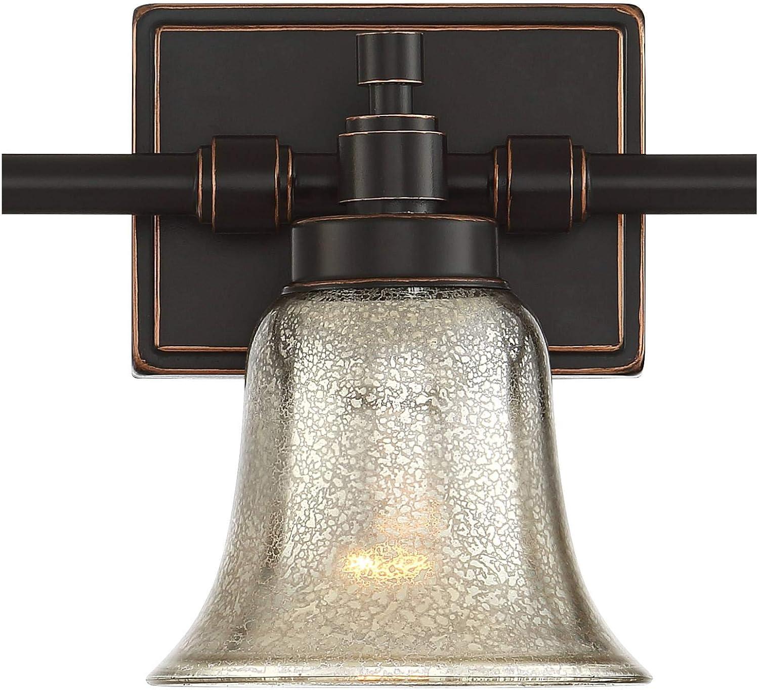 Possini Euro Design Varra Rustic Industrial Wall Light Bronze Hardwire 26 1/2" 3-Light Fixture Bell Mercury Glass Shade for Bedroom Bathroom Vanity