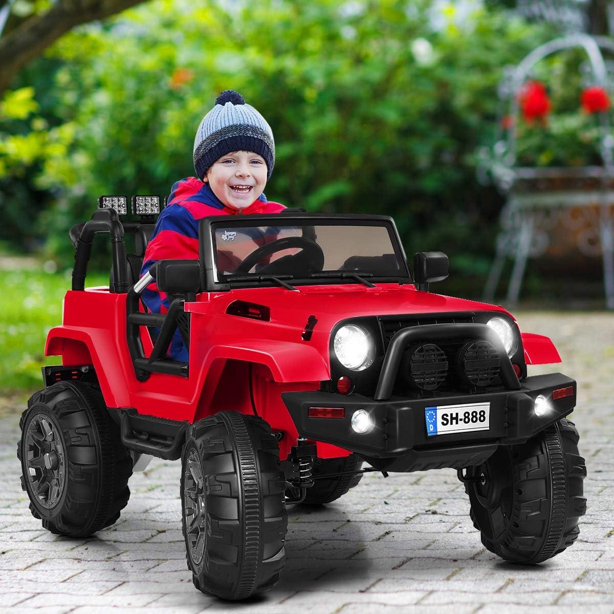 HONEY JOY Ride On Truck, 12V Battery Powered Vehicle Ride On Car with Remote Control, Spring Suspension, Headlights, Music, Mesh Windshield, Electric Cars for Kids, Gift for Boys Girls 3+(Red)