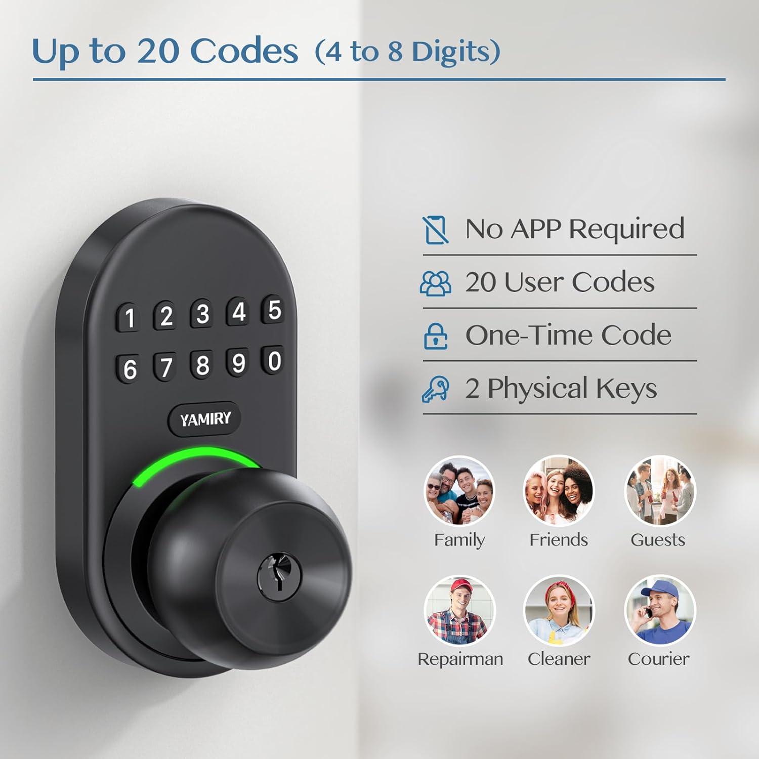 Black Aluminum Keypad Smart Door Knob Lock with Handle