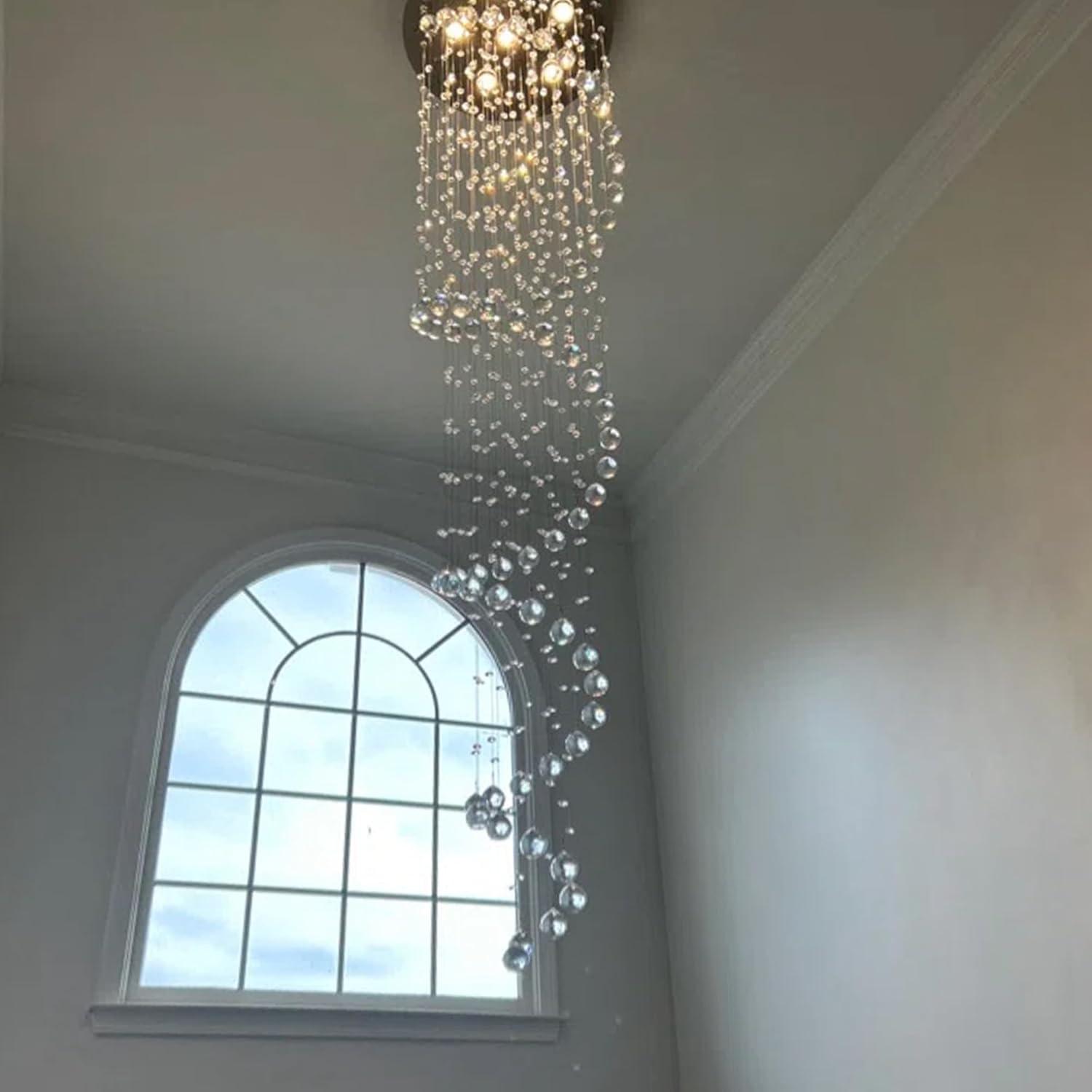 SEFINN FOUR Modern Spiral Design Crystal High Ceiling Pendant Light Chandelier for Living Room Hotel Stairs Foyer Entryway H87"