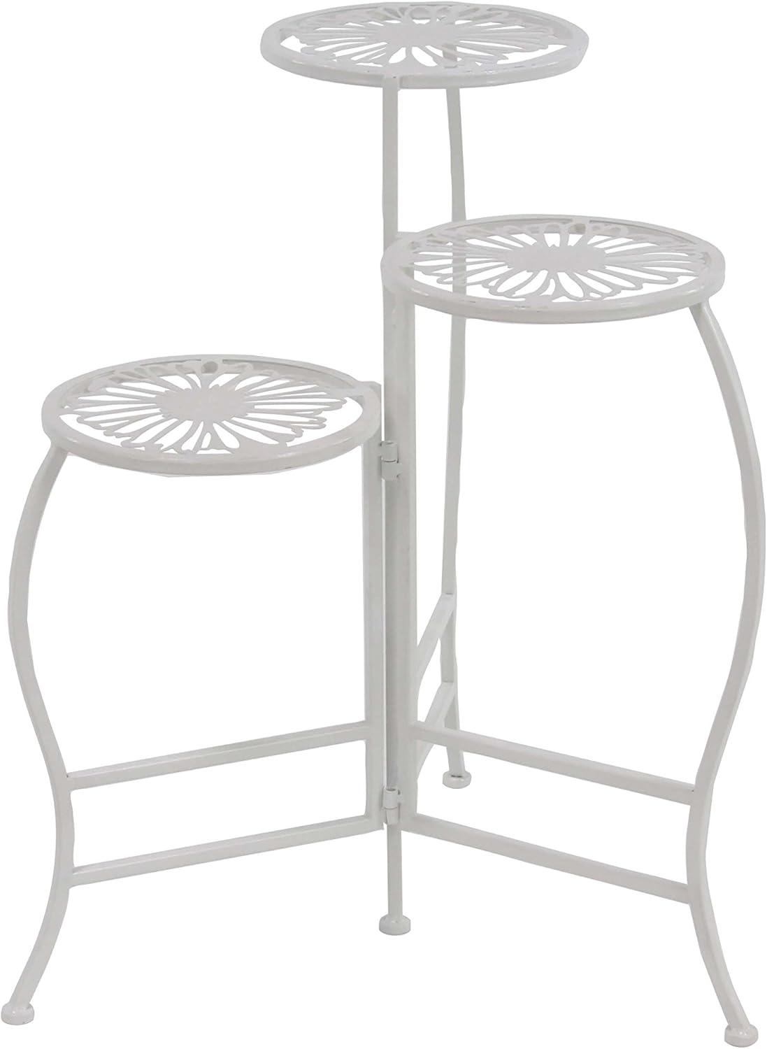 DecMode 21" x 15" x 24" 3 Tier White Metal Indoor Outdoor Floral Plantstand