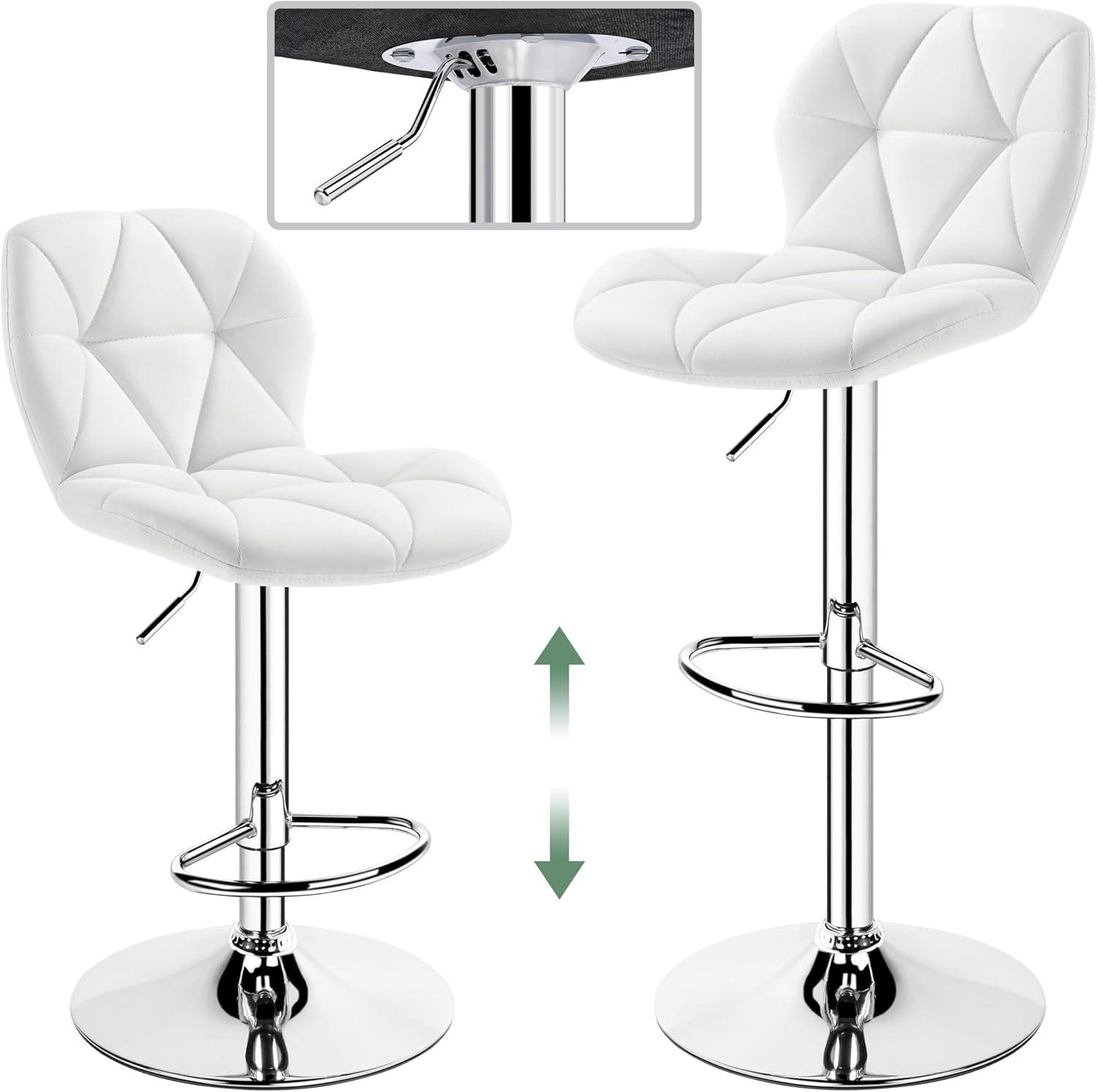 Yaheetech Barstools Set of 2, PU Leather Counter Stools Bar Chairs with Backrest, Height Adjustable Swivel Tall Chairs for Home Bar Kitchen Island, White