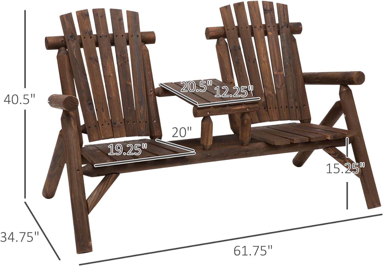 Rustic Twin-Seater Adirondack Bench with Integrated Table