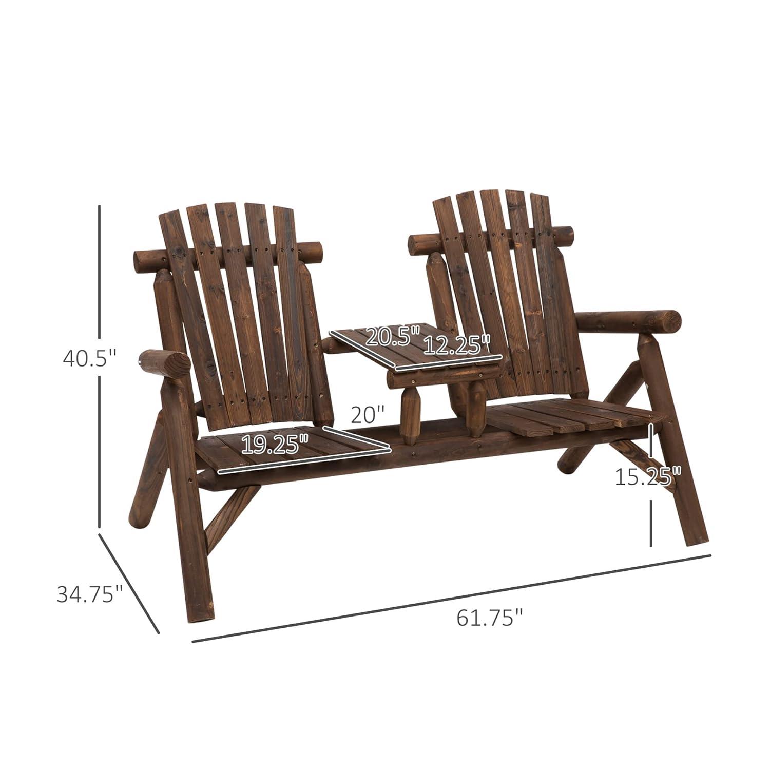 Outsunny Outdoor Wood Adirondack Bench Chair with Center Table, Brown