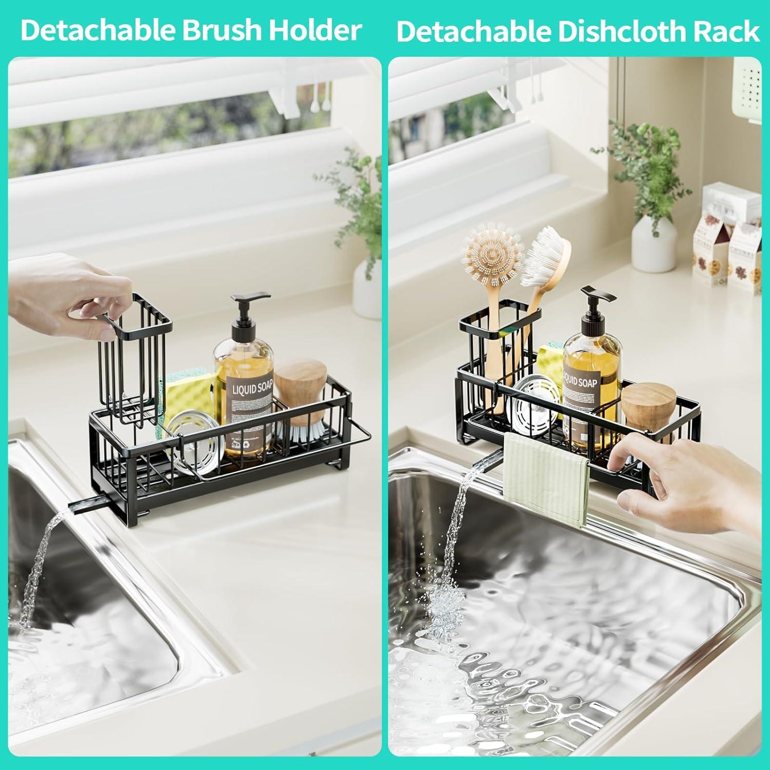 QIANXI Sponge Holder For Kitchen Sink - Self-draining Sink Caddy With Brush Holder And Dishcloth Holder, Stainless Steel Kitchen Sink Organizer For Countertop
