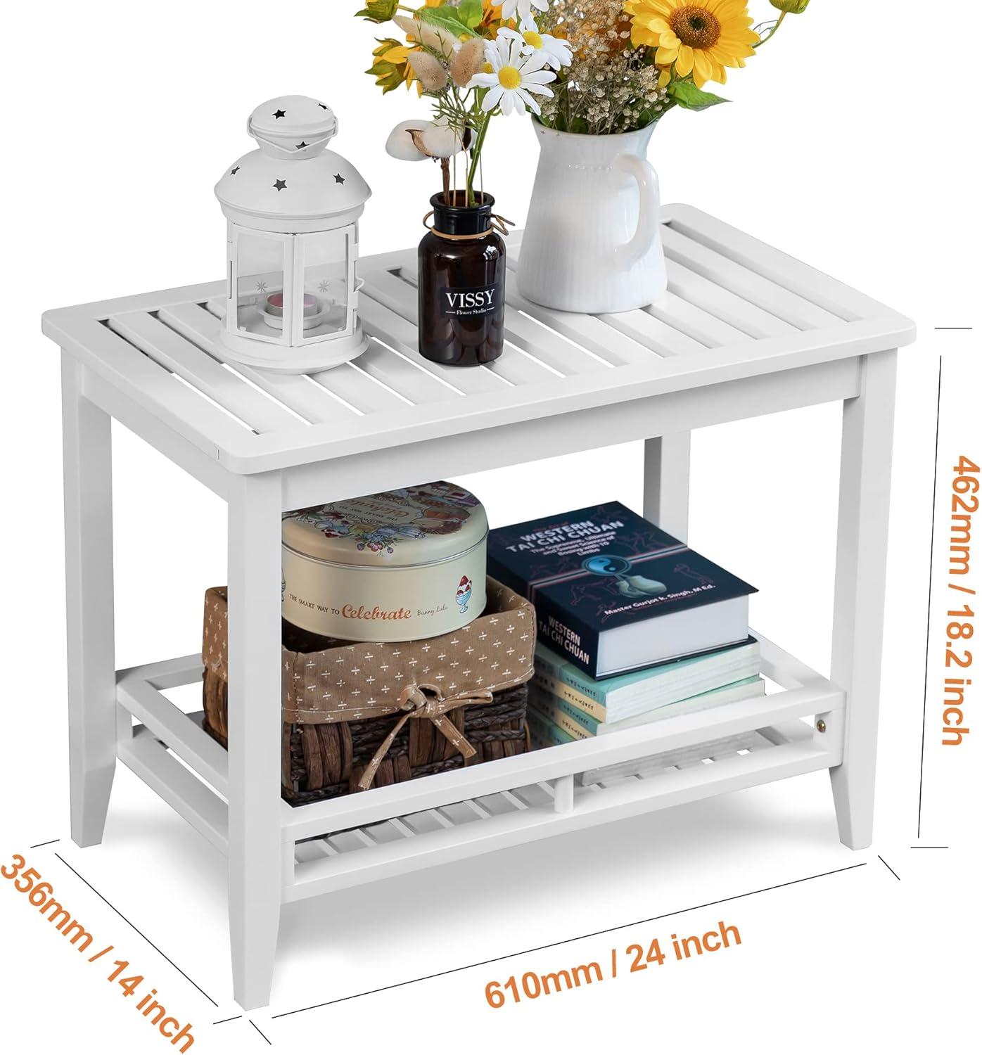 Zoopolyn Bamboo Shower Bench Seat with Storage Shelf Shower Stool Chair for Shaving Legs in Bathroom & Inside Shower Natural
