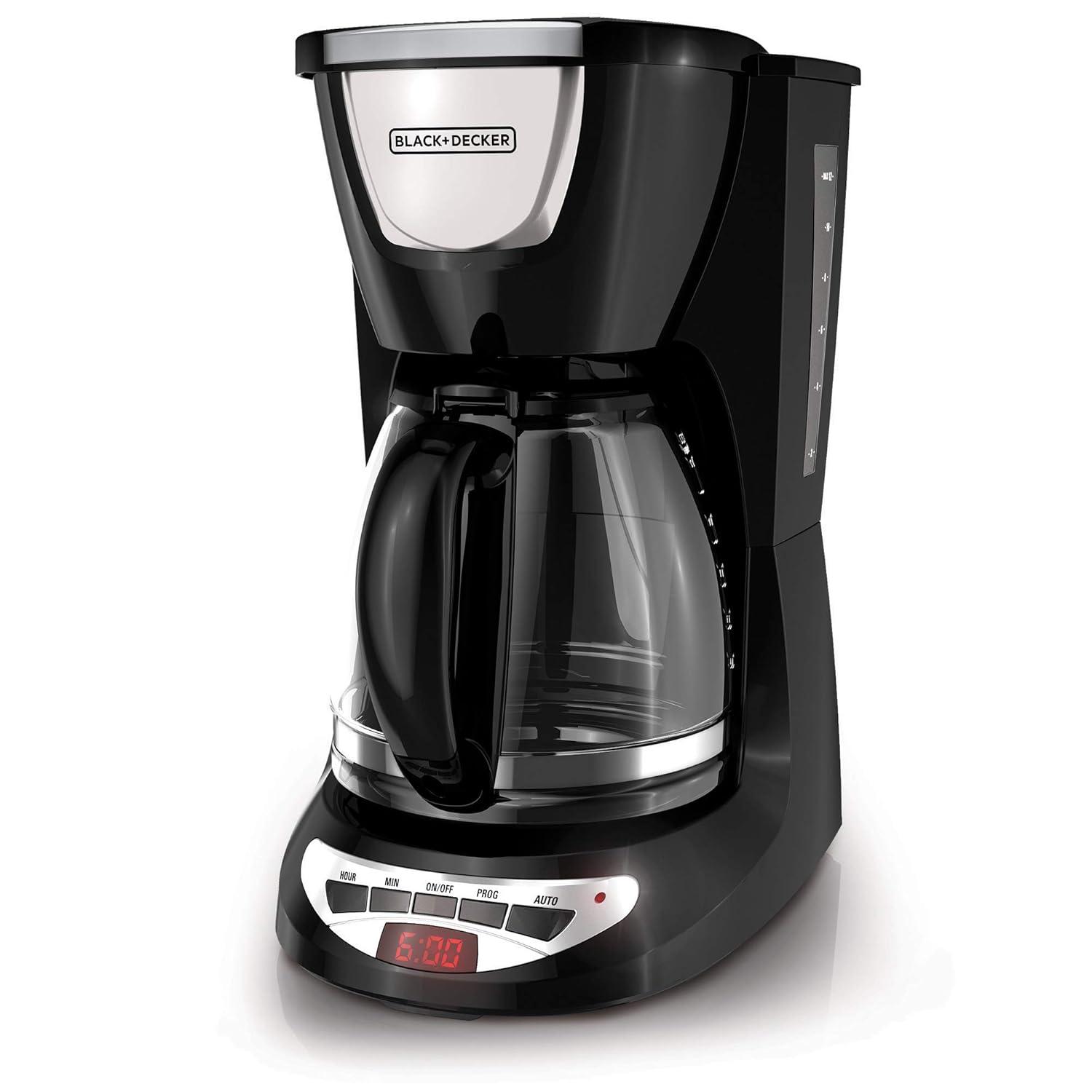 BLACK+DECKER DCM100B BLACK+DECKER 12-Cup Programmable Coffee Maker, DCM100B, Duralife Carafe, Easy-View Water Window, Removable Filter Basket