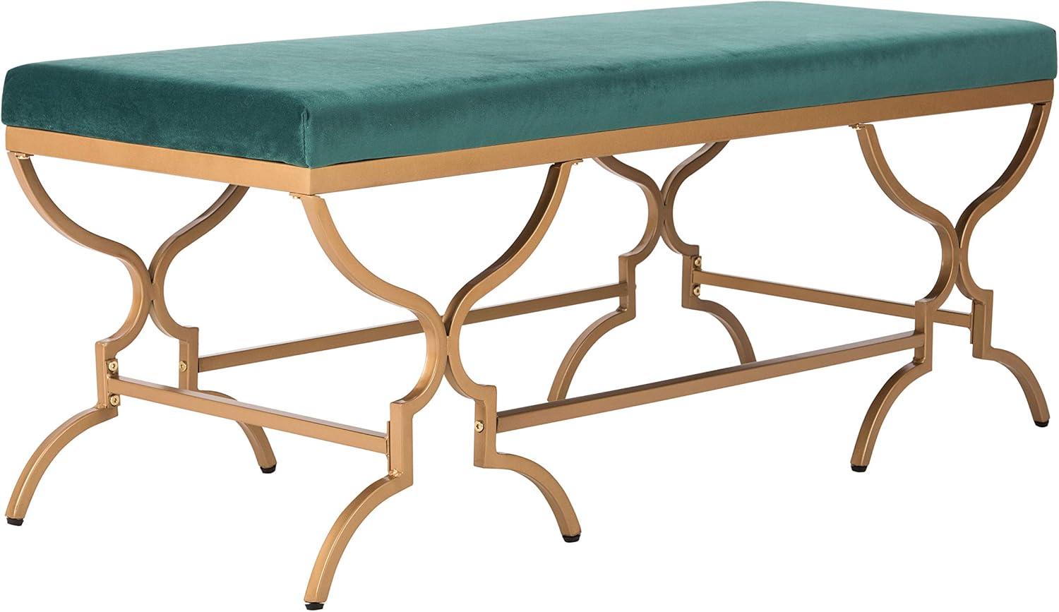 Emerald Velvet & Liquid Gold 46" Transitional Rectangular Bench