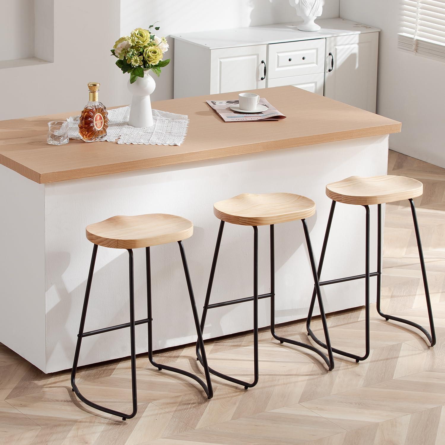 Burlywood Saddle Seat Backless Metal Counter Stools, Set of 3