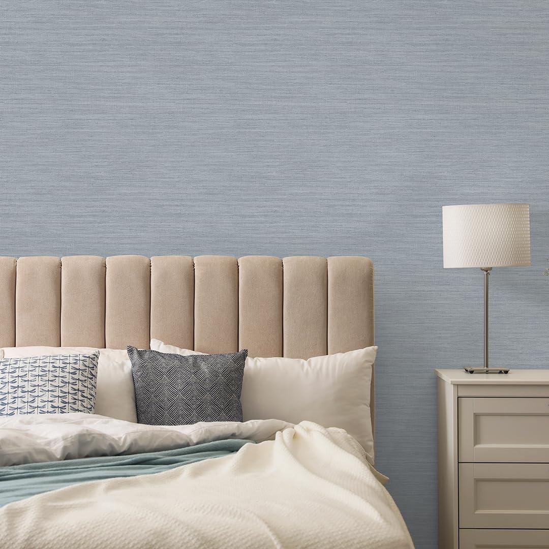 Tempaper & Co.® Faux Horizontal Grasscloth Removable Peel and Stick Wallpaper, Textured Blue, 28 sq. ft.: Vinyl, Prepasted, Abstract Pattern
