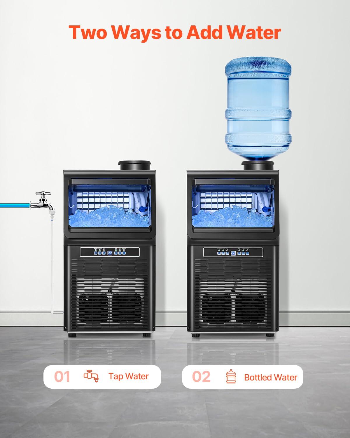 VEVOR Commercial Ice Maker Machine with 2 Water Inlets, 70lbs/24H Ice Maker Machine with 12lbs Storage Capacity, 36 Ice Cubes in 15 Minutes, LED Digital Display Self-Cleaning for Bar Office Restaurant