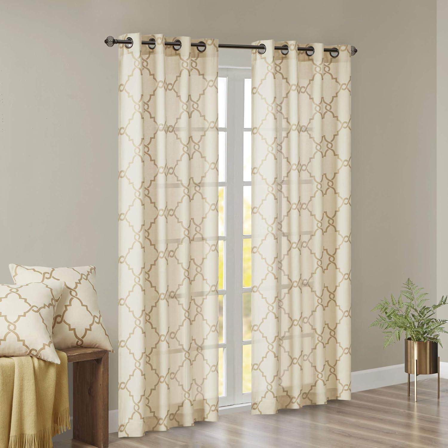 Fretwork Print Grommet Top Window Curtain Panel