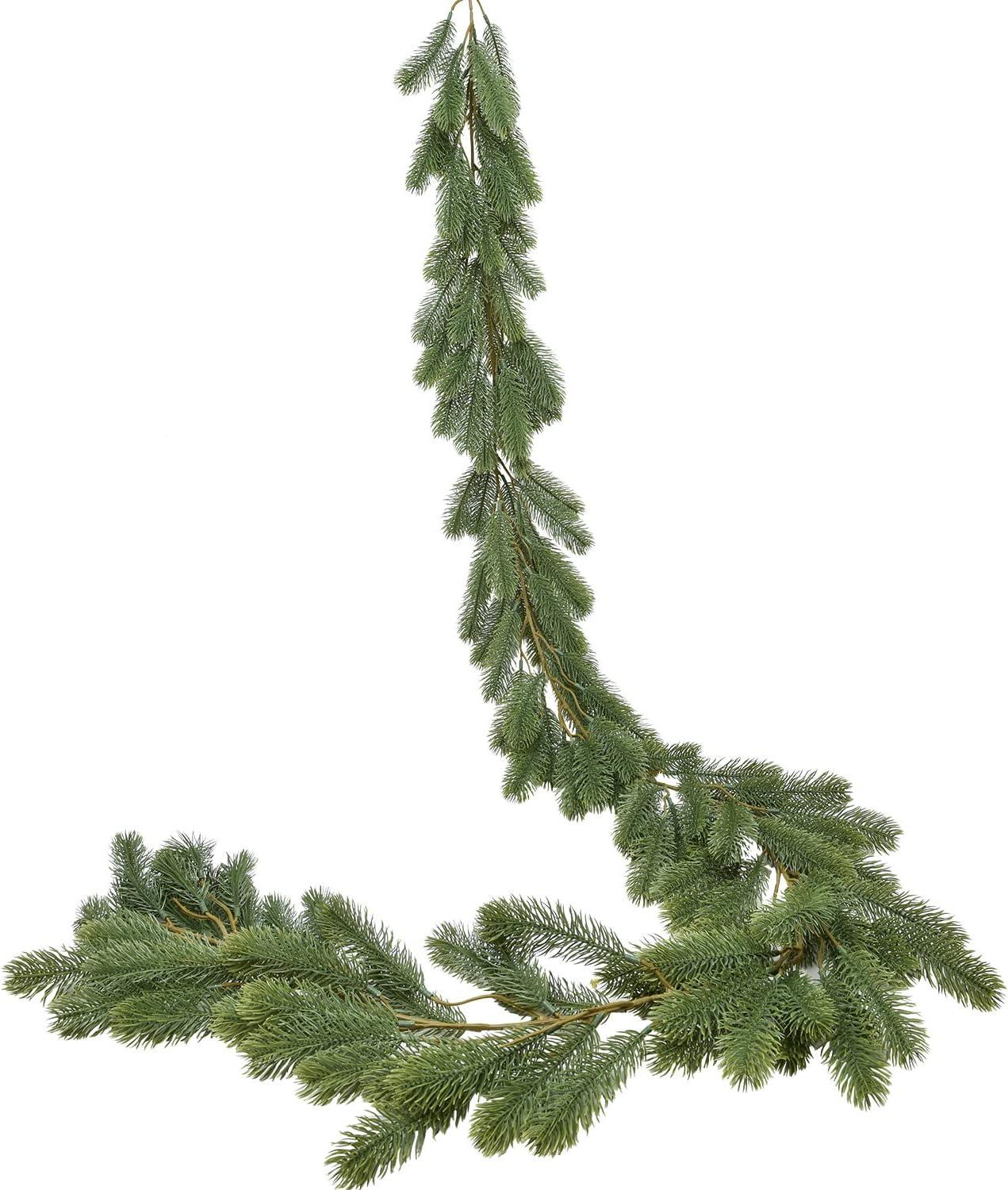 6Foot Artificial Christmas Pine Garland，Xmas Garland Winter Greenery Garland for Holiday Season Mantel Fireplace Table Runner Centerpiece Decoration(Dark Green) Light Green