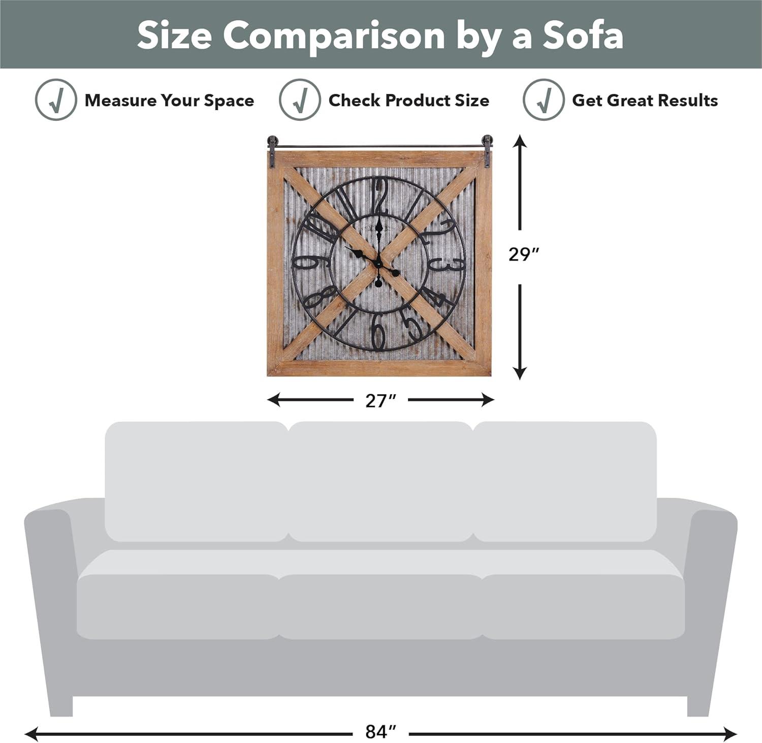 FirsTime & Co. Brown And Silver Fieldhaven Barn Door Wall Clock, Farmhouse, Analog, 27 x 2 x 29 in