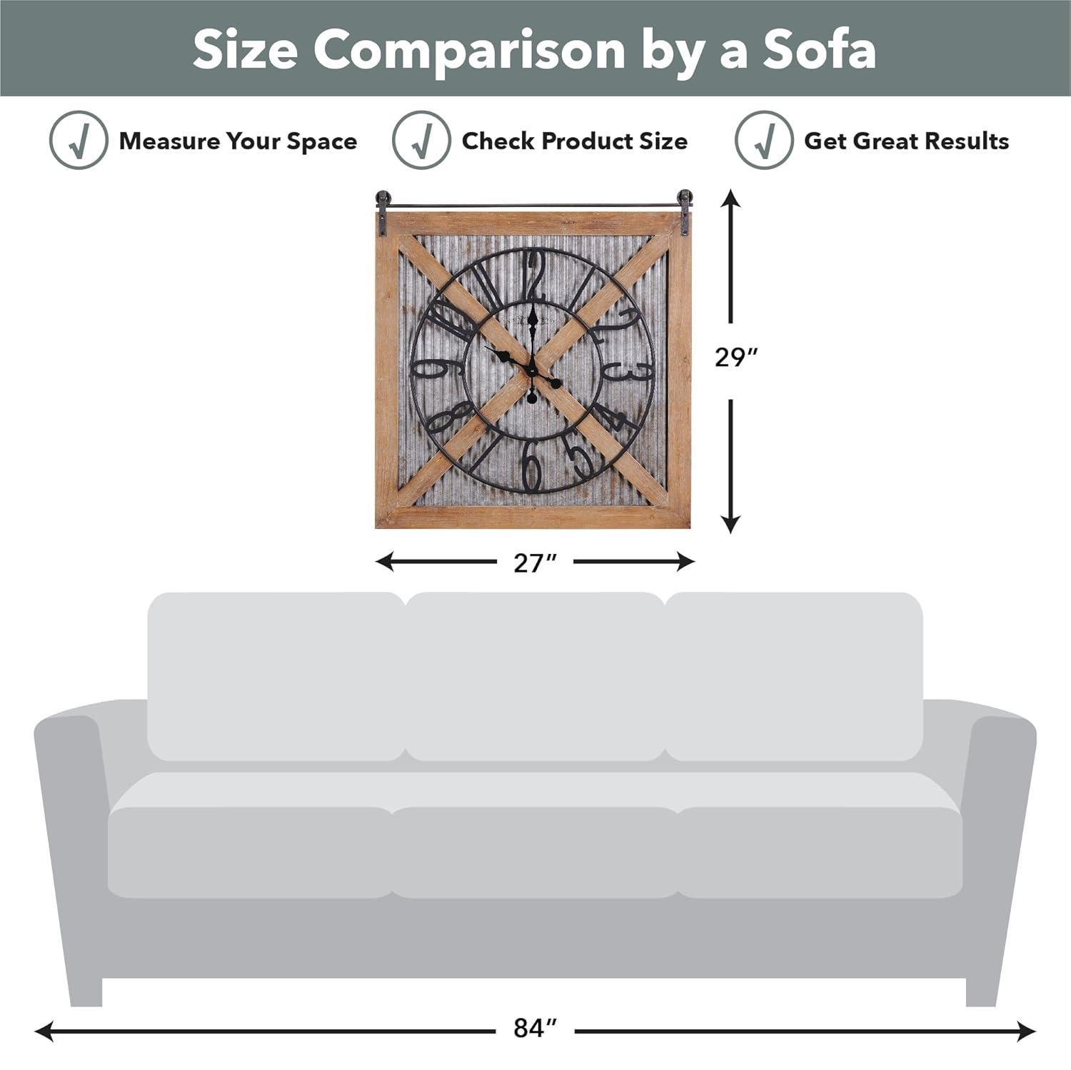 FirsTime & Co. Brown And Silver Fieldhaven Barn Door Wall Clock, Farmhouse, Analog, 27 x 2 x 29 in