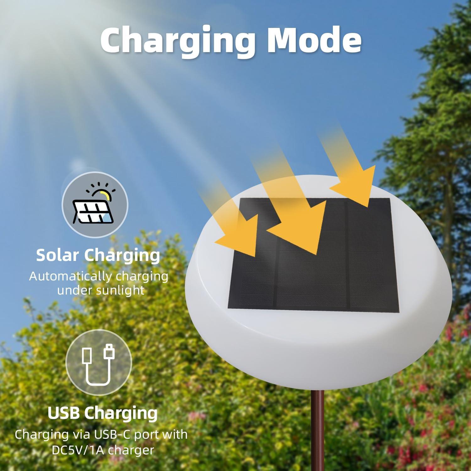 Solar LED Outdoor Floor Lamp Waterproof, 3 Level Dimmable Floor Night Light, Portable Cordless USB Rechargeable, for Home/Deck/Garden/Patio (Khaki)