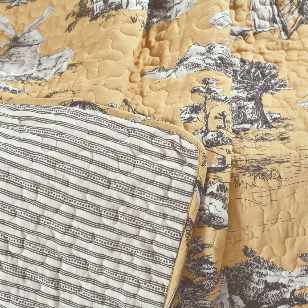 Lush Decor French Country Toile Cotton Reversible Single Throw Yellow/Gray 50X60