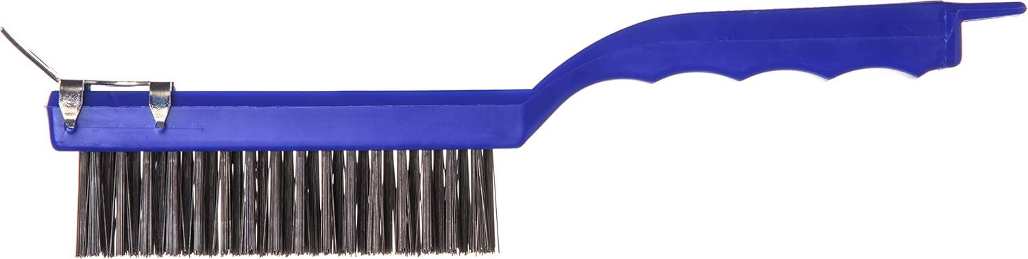 Blue Plastic Grill Brush with Steel Bristles and Scraper